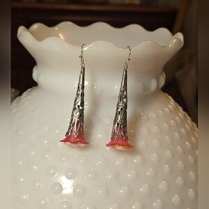 Handmade Vintage Style Silver and Pink Flower Earrings